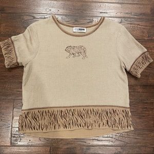 C.M. Shapes Short Sleeve Tiger Crop Top Tee Sz S